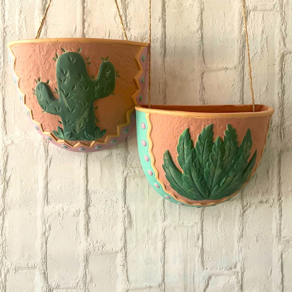Southwest Hand-painted Cactus Plant Wall Sconces NEW!